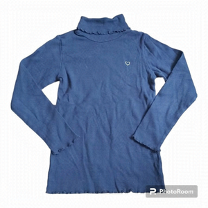 Grd Kids Girls Navy Blue Knit Turtleneck L/S Shirt With Scalloped Edging-Size 8